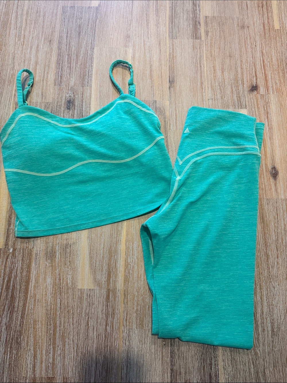 Teal Seam-Detail Athletic Crop Top and Leggings Set - Picture 1 of 2
